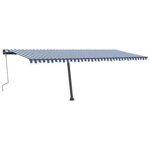 Kék és fehér kézzel kihúzható póznás napellenző 600 x 300 cm