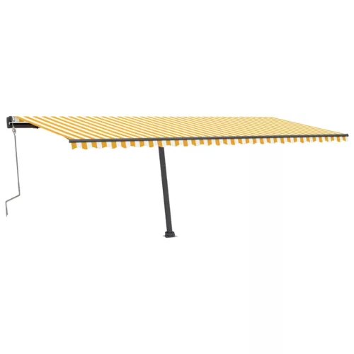 Sárga-fehér kézzel kihúzható póznás napellenző 600 x 300 cm