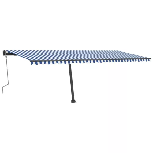 Kék és fehér kézzel kihúzható LED-es napellenző 600 x 300 cm