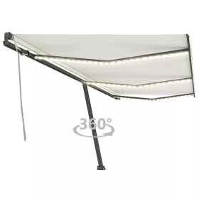   Krémszínű kézzel kihúzható LED-es napellenző 600 x 300 cm