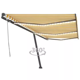   Sárga és fehér kézzel kihúzható LED-es napellenző 600x300 cm