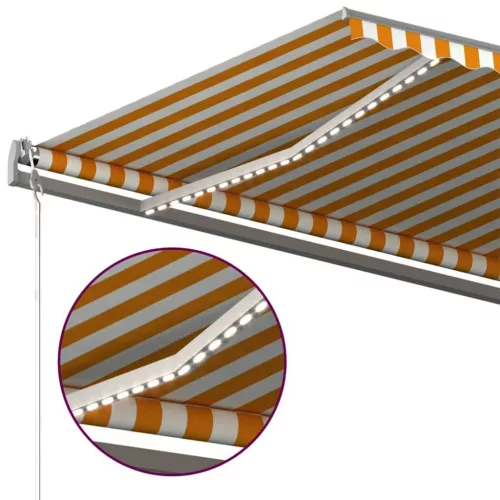 Sárga és fehér kézzel kihúzható LED-es napellenző 600x300 cm