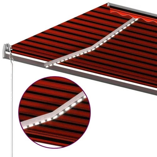 Narancs és barna kézzel kihúzható LED-es napellenző 600x300 cm