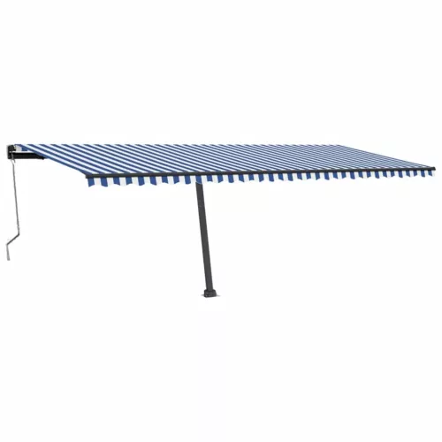 Kék/fehér automata szélérzékelős és LED-es napellenző 600x300cm