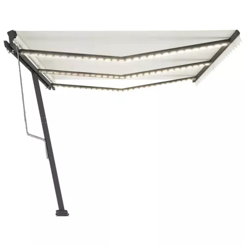 Krémszínű automata szélérzékelős és LED-es napellenző 600x300cm