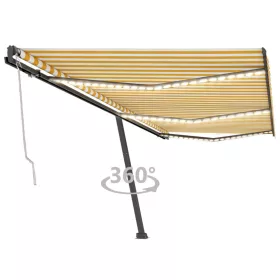   Sárga-fehér szélérzékelős és LED-es napellenző 600x300 cm