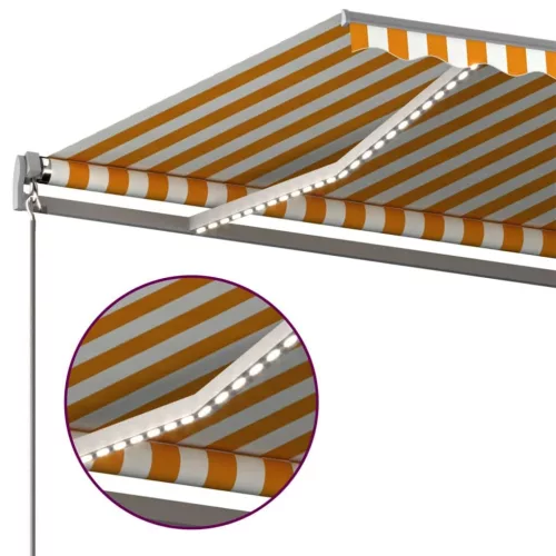 Sárga-fehér szélérzékelős és LED-es napellenző 600x300 cm