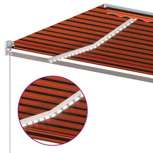 Narancssárga-barna szélérzékelős és LED-es napellenző 600x300cm