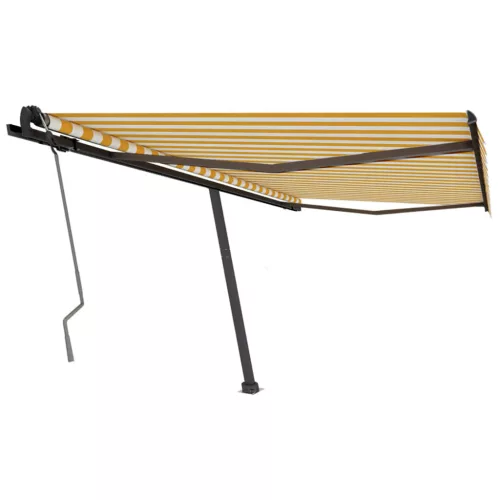 Sárga-fehér kézzel kihúzható póznás napellenző 400 x 350 cm