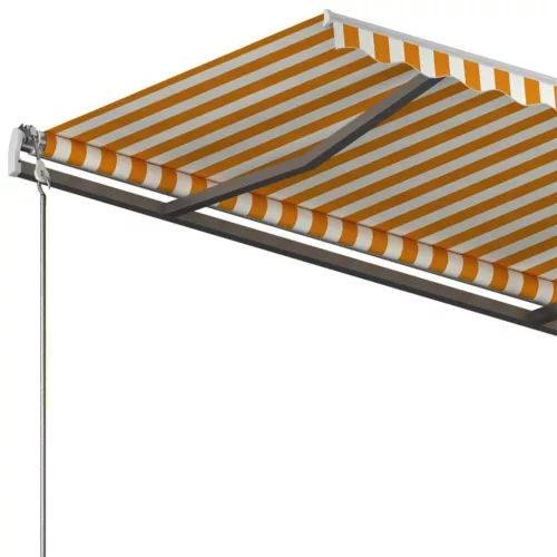 Sárga-fehér kézzel kihúzható póznás napellenző 400 x 350 cm
