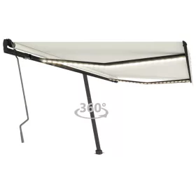   Krémszínű kézzel kihúzható LED-es napellenző 400 x 350 cm