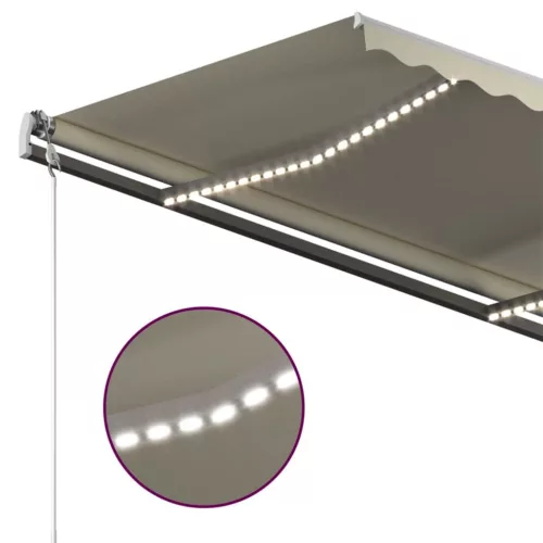 Krémszínű kézzel kihúzható LED-es napellenző 400 x 350 cm
