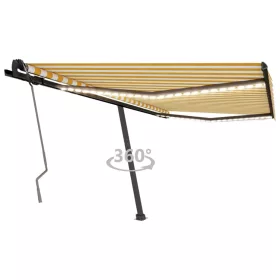   Sárga és fehér kézzel kihúzható LED-es napellenző 400 x 350 cm