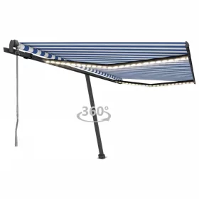   Kék/fehér automata szélérzékelős és LED-es napellenző 400x350cm