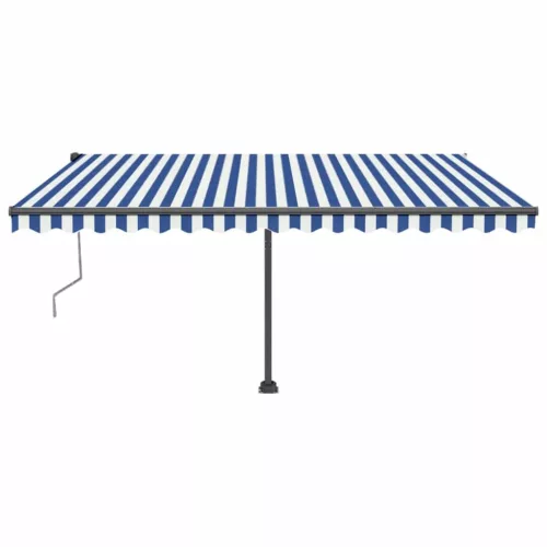 Kék/fehér automata szélérzékelős és LED-es napellenző 400x350cm