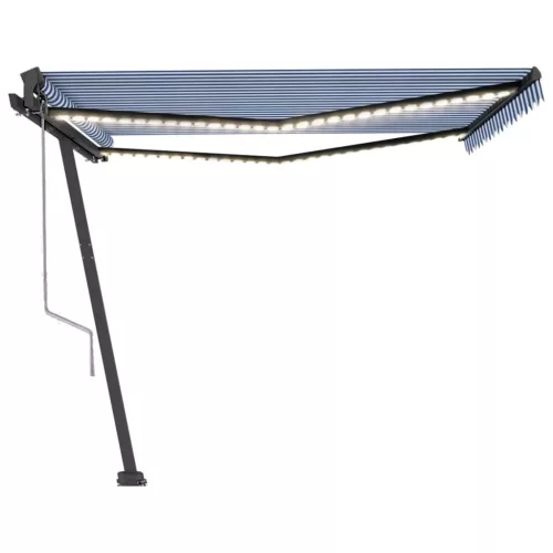 Kék/fehér automata szélérzékelős és LED-es napellenző 400x350cm