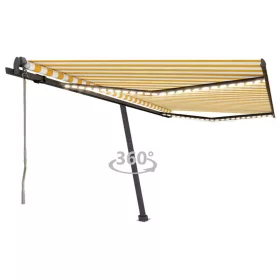   Sárga-fehér szélérzékelős és LED-es napellenző 400x350 cm