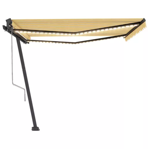Sárga-fehér szélérzékelős és LED-es napellenző 400x350 cm