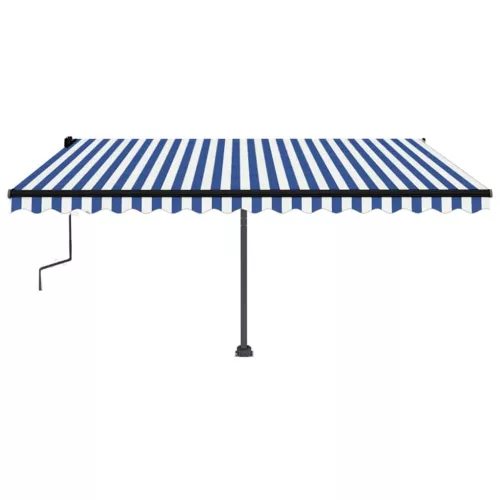 Kék és fehér kézzel kihúzható LED-es napellenző 450 x 350 cm