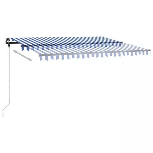 Kék és fehér kézzel kihúzható LED-es napellenző 450 x 350 cm