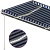 Kék és fehér kézzel kihúzható LED-es napellenző 450 x 350 cm
