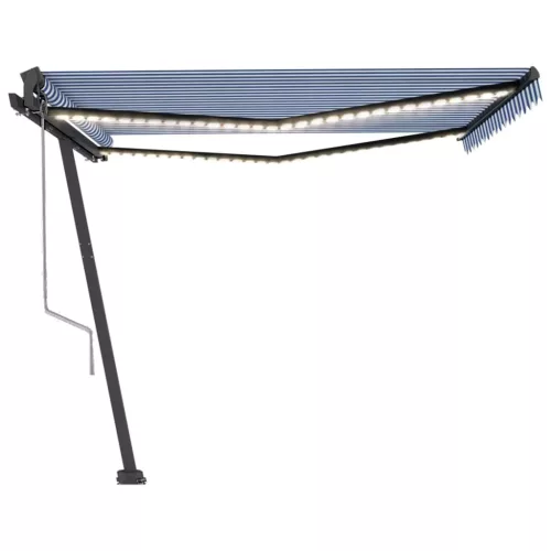 Kék/fehér automata szélérzékelős és LED-es napellenző 450x350cm