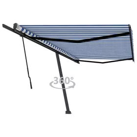   Kék és fehér kézzel kihúzható póznás napellenző 500 x 350 cm