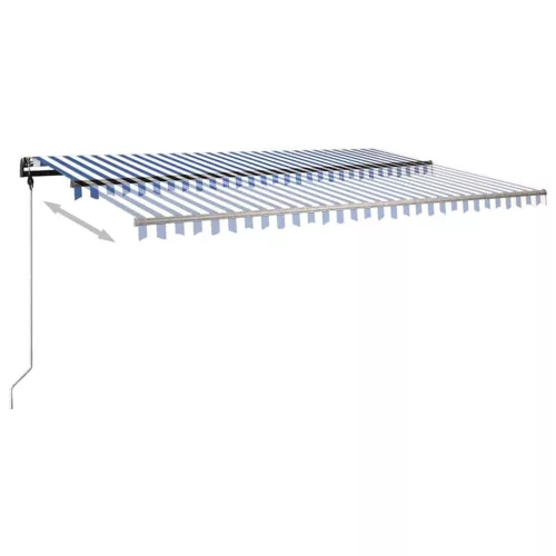 Kék és fehér kézzel kihúzható póznás napellenző 500 x 350 cm