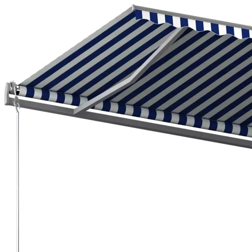Kék és fehér kézzel kihúzható póznás napellenző 500 x 350 cm