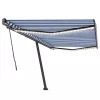Kék és fehér kézzel kihúzható LED-es napellenző 500 x 350 cm