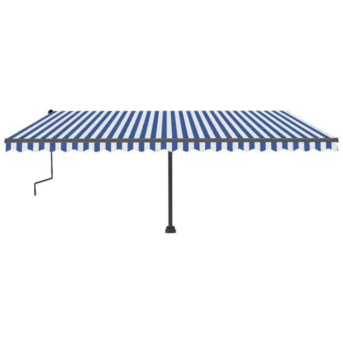 Kék és fehér kézzel kihúzható LED-es napellenző 500 x 350 cm