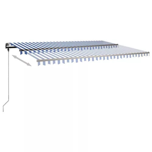 Kék és fehér kézzel kihúzható LED-es napellenző 500 x 350 cm