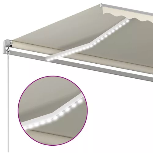 Krémszínű automata szélérzékelős és LED-es napellenző 6 x 3 m