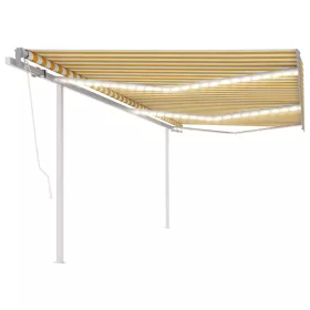   Sárga-fehér automata szélérzékelős és LED-es napellenző 6 x 3 m