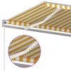 Sárga-fehér automata szélérzékelős és LED-es napellenző 6 x 3 m