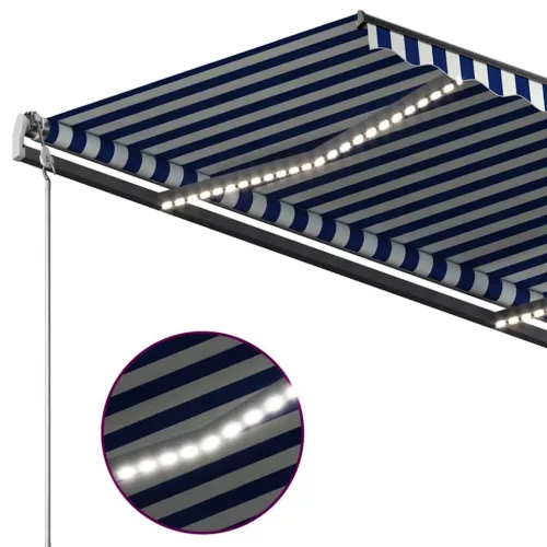 Kék és fehér kézzel kihúzható LED-es napellenző 3,5 x 2,5 m