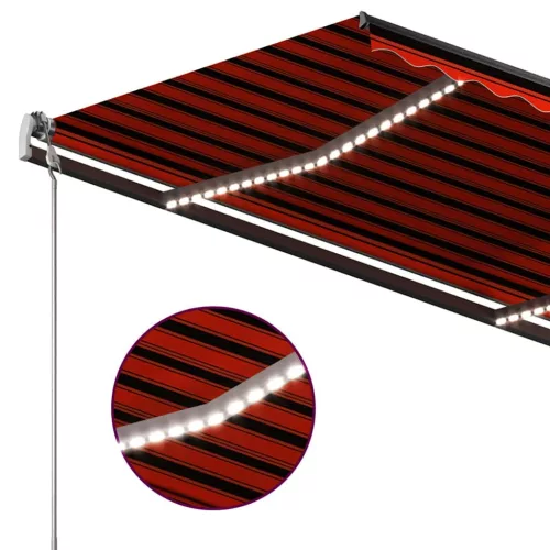 Narancssárga-barna kézzel kihúzható LED-es napellenző 3,5x2,5 m