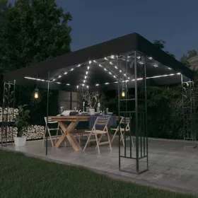   Antracitszürke dupla tetős pavilon LED fényfüzérrel 3 x 4 m