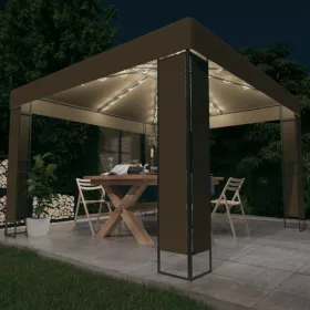   Tópszínű dupla tetős pavilon LED fényfüzérrel 3 x 3 x 2,7 m