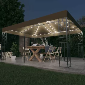 Tópszínű dupla tetős pavilon LED fényfüzérrel 3 x 4 m