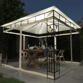   Krémszínű pavilon szúnyoghálóval/LED fényfüzérrel 3x3x2,73 m