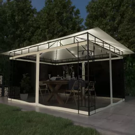   Krémszínű pavilon szúnyoghálóval/LED fényfüzérrel 4x3x2,73 m