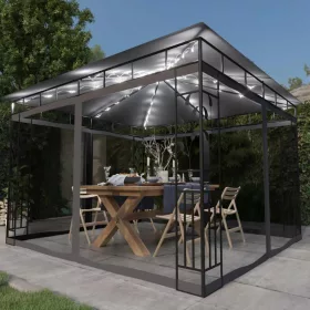  Antracit pavilon szúnyoghálóval/LED fényfüzérrel 3 x 3 x 2,73 m
