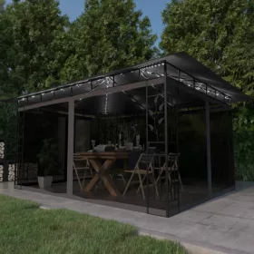   Antracit pavilon szúnyoghálóval/LED fényfüzérrel 4 x 3 x 2,73 m