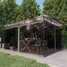   Tópszínű pavilon szúnyoghálóval/LED fényfüzérrel 4 x 3 x 2,73 m