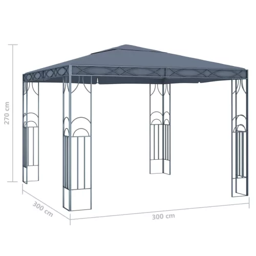 Antracitszürke pavilon LED fényfüzérrel 300 x 300 cm