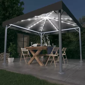   Antracitszürke alumíniumpavilon LED fényfüzérrel 300 x 300 cm