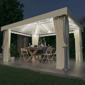   Krémfehér pavilon függönnyel és LED fényfüzérrel 4 x 3 m