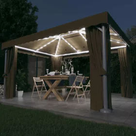   Tópszínű pavilon függönnyel és LED fényfüzérrel 4 x 3 m
