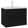 Fekete szerelt fa mosdószekrény beépített mosdókagylóval